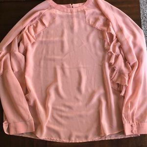 ASOS size 18 pink blouse with distressed ruffles
